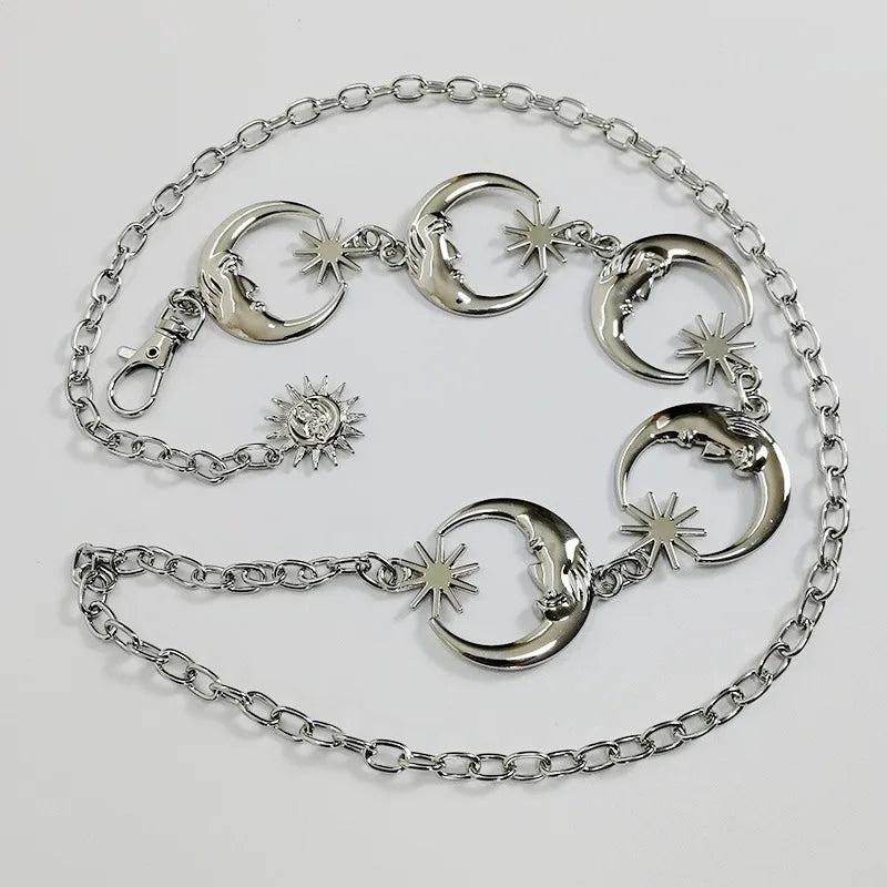 Harajuku Punk Moon Metal Belts Women Vintage High Waist Chain Waist Belts