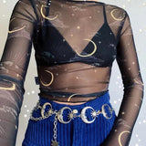 Harajuku Punk Moon Metal Belts Women Vintage High Waist Chain Waist Belts