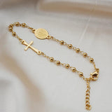 18K Plated Our Lady of Guadalupe Cross Rosary Bracelet 3mm Bead Link Chain
