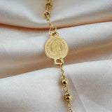 18K Plated Our Lady of Guadalupe Cross Rosary Bracelet 3mm Bead Link Chain