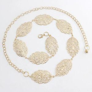 Women Metal Waist Chain Belts Hollow Leaves Waist Strap Dress Coat Sweater Lady