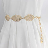 Women Metal Waist Chain Belts Hollow Leaves Waist Strap Dress Coat Sweater Lady