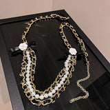 Korea Camellia Flower Pearl Leather Waist Chain Belt for Women