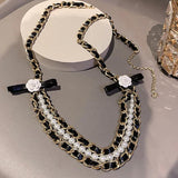 Korea Camellia Flower Pearl Leather Waist Chain Belt for Women