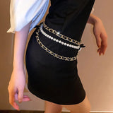 Korea Camellia Flower Pearl Leather Waist Chain Belt for Women