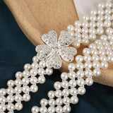 Pearl Elastic Waist Chain Women's Belt Rhinestone Flower
