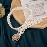 Pearl Elastic Waist Chain Women's Belt Rhinestone Flower