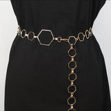 Geometric Waist Chain for Women Silver Metal Belt Adjustable Dress Waistband