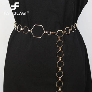 Geometric Waist Chain for Women Silver Metal Belt Adjustable Dress Waistband