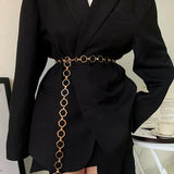 Geometric Waist Chain for Women Silver Metal Belt Adjustable Dress Waistband