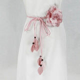 Tassel Braid Waist Chain w/ Big Flower Decor - Casual Thin Waist Belt