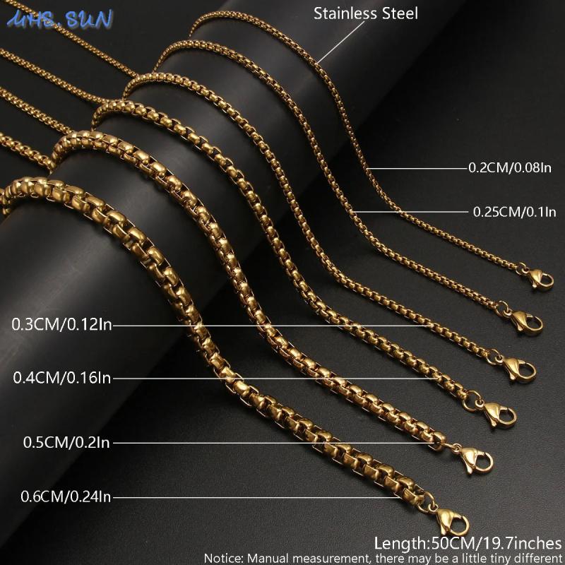 Square Pearl Box Chain Necklace Plated Stainless Steel 3/4/5MM