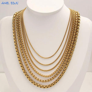 Square Pearl Box Chain Necklace Plated Stainless Steel 3/4/5MM