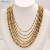 Square Pearl Box Chain Necklace Plated Stainless Steel 3/4/5MM