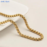 Square Pearl Box Chain Necklace Plated Stainless Steel 3/4/5MM