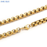 Square Pearl Box Chain Necklace Plated Stainless Steel 3/4/5MM