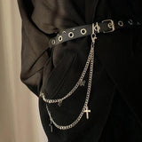 Hip Hop Silver Cross Waist Chain Double Layer Belly Chain Pants Belt