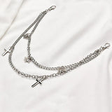 Hip Hop Silver Cross Waist Chain Double Layer Belly Chain Pants Belt
