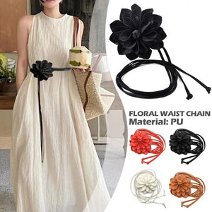 Women Floral Waist Chain Big Flower Decorative Rope Belts Bohemian Tass