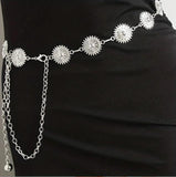 Bohemian Concho Chain Belt Daisy Flower Carving Waist Chain