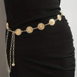 Bohemian Concho Chain Belt Daisy Flower Carving Waist Chain