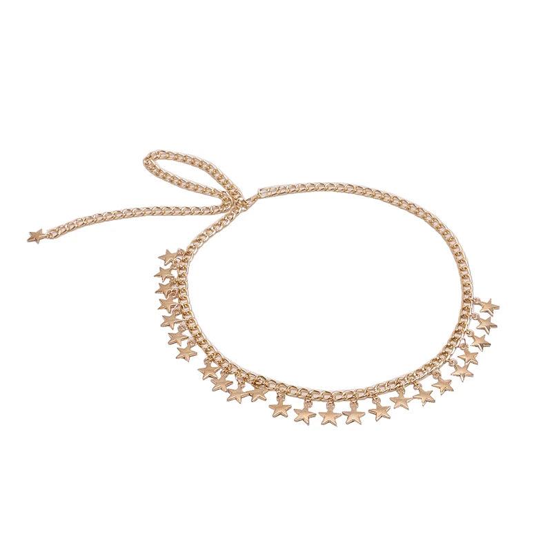 Metal Chain Star Leather Belt Waistband for Dress Jeans Pants
