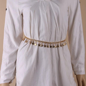 Metal Chain Star Leather Belt Waistband for Dress Jeans Pants
