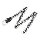 Metal Chain Leather Belt Silver Waistband for Dress Jeans Pants Woman