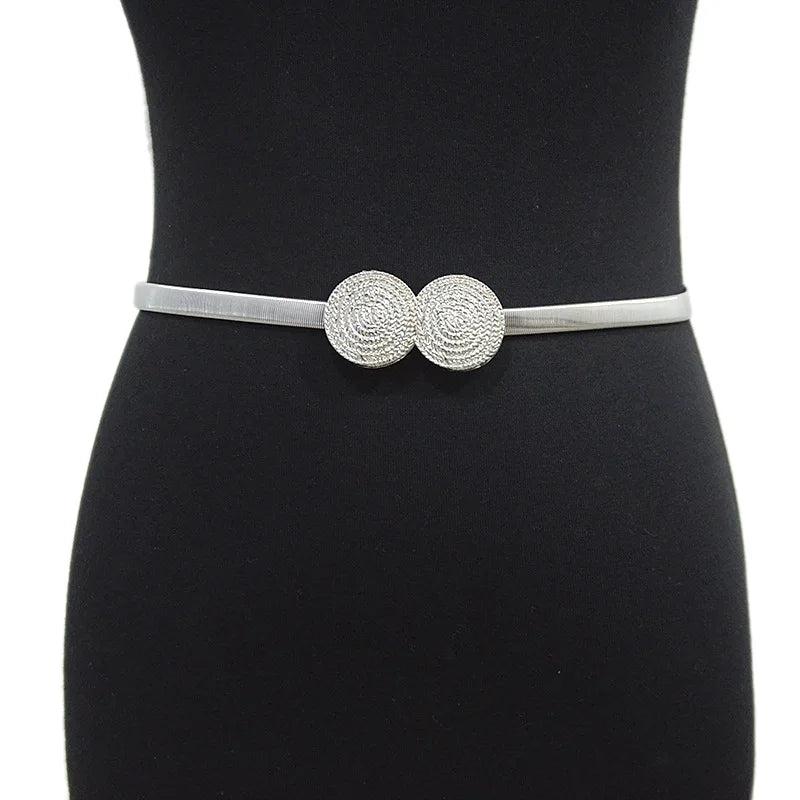 Women's Double Round Buckle Waist Chain for Skirt and Coat