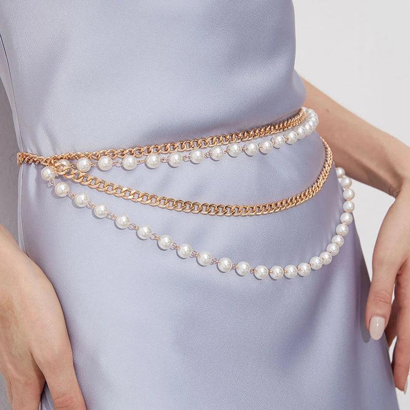 Women's Pearl Waist Chain Thin Belt Body Jewelry