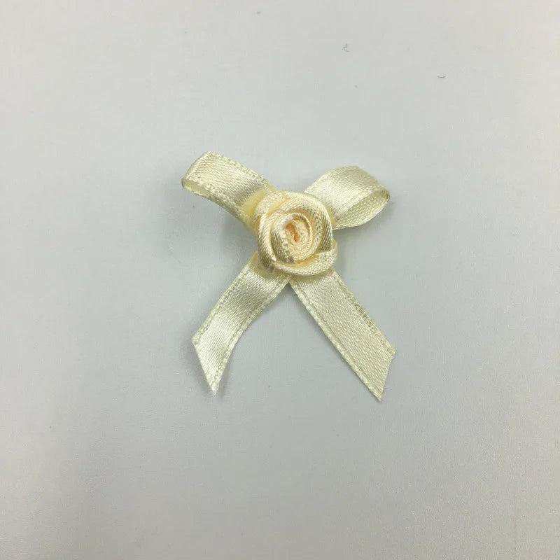 100Pcs Mini Silk Rose Head Ribbon Satin Ribbon Flower DIY Wedding Bow Appliques