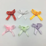 100Pcs Mini Silk Rose Head Ribbon Satin Ribbon Flower DIY Wedding Bow Appliques