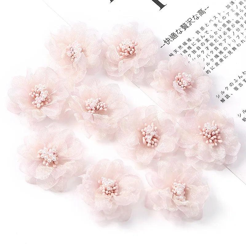 10PCS 4.5CM Organza Hibiscus Yarn Flower DIY Clothing Accessories