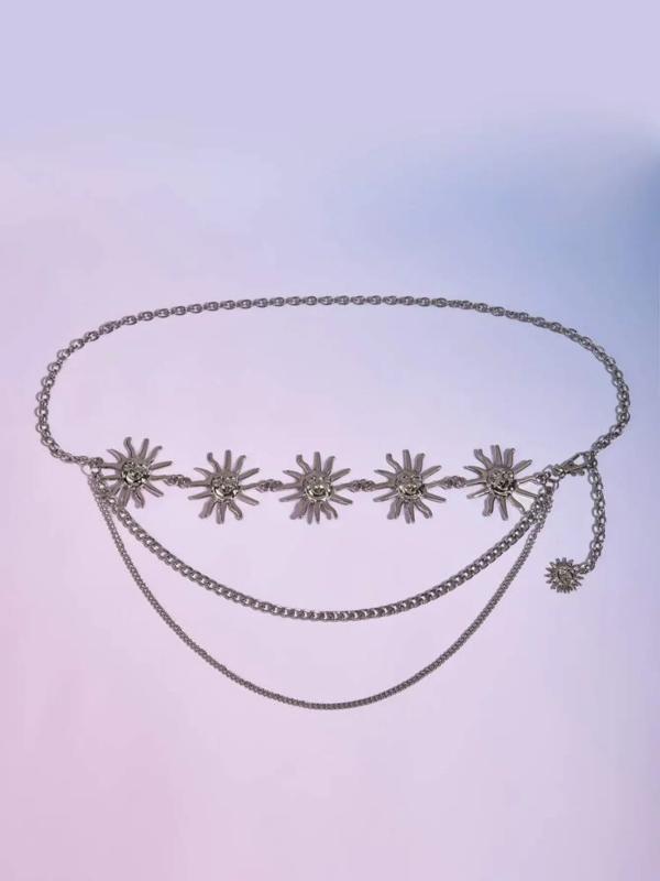 Womens Hip High Waist Silver Metal Chain Gothic Moon Pendant Vintage