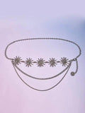Womens Hip High Waist Silver Metal Chain Gothic Moon Pendant Vintage