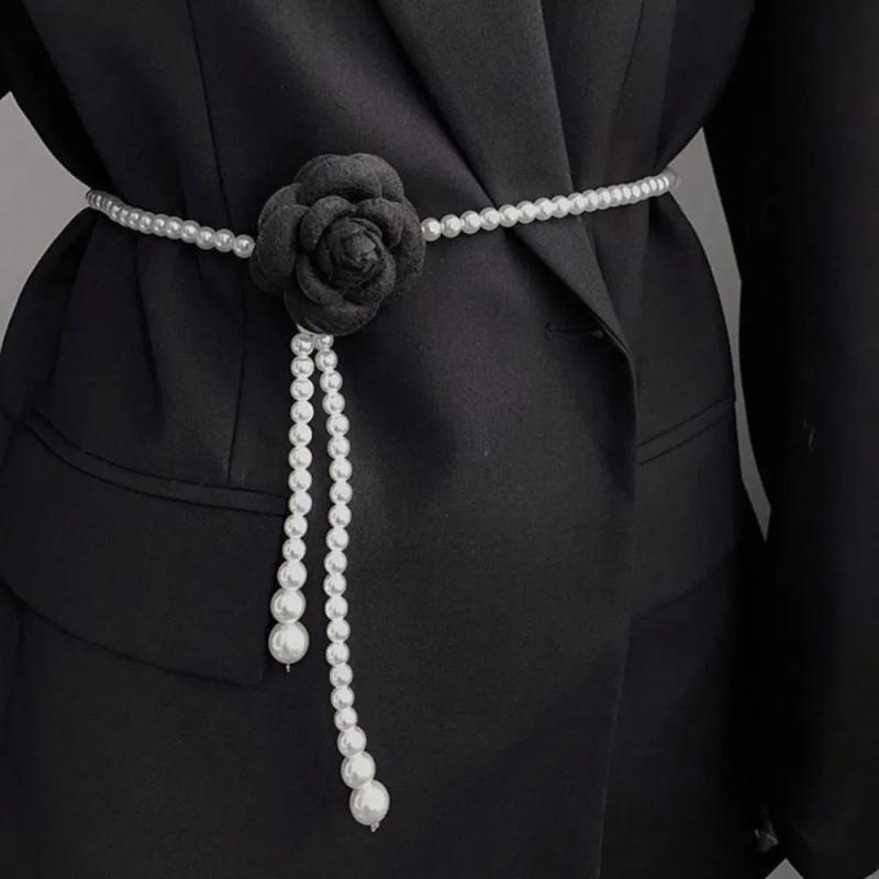 Camellia Thin Chain Waistband Small Fragrant Flower Pearl Belt Decor