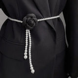 Camellia Thin Chain Waistband Small Fragrant Flower Pearl Belt Decor