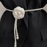 Camellia Thin Chain Waistband Small Fragrant Flower Pearl Belt Decor