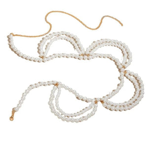 Adjustable Length Waist Chain with Layered Pearl Female Girls Waist Rope D46A