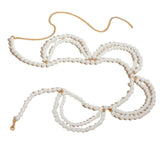Adjustable Length Waist Chain with Layered Pearl Female Girls Waist Rope D46A