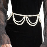 Adjustable Length Waist Chain with Layered Pearl Female Girls Waist Rope D46A