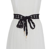 Women's Lace Braided Thin Belt with Pearl Decoration