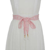 Women's Lace Braided Thin Belt with Pearl Decoration