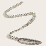 Silver Leaf Waist Chain Women Metallic Stretch Thin Elastic Belts