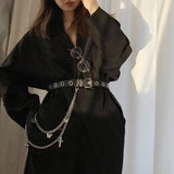 Gothic Punk Pants Jeans Waist Chain with Cross Butterfly Pendant Jewelry Belt