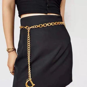 Brass Chain Style Punk High Waist Belt with Letter D Pendant