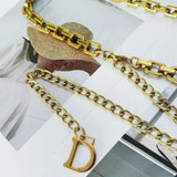 Brass Chain Style Punk High Waist Belt with Letter D Pendant