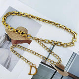 Brass Chain Style Punk High Waist Belt with Letter D Pendant