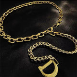 Brass Chain Style Punk High Waist Belt with Letter D Pendant
