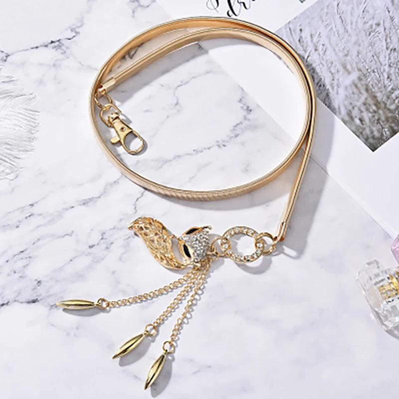 Fox Pendant Rhinestone Belt Dress Girdle Chain Belts